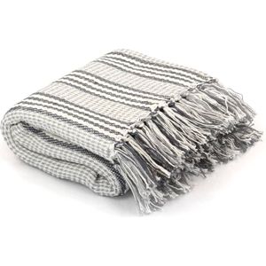 vidaXL Überwurf Baumwolle Streifen 220x250 cm Grau und Weiß