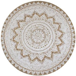 vidaXL Tapijt - Ronde Jute - Naturel met Witte Print - 120 cm