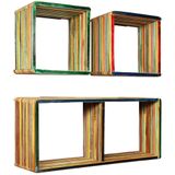 vidaXL - Wandschappenset - Massief Gerecycled Teakhout - Meerkleurig - 3-delig