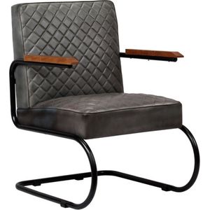 VidaXL Fauteuil Echt Leer Grijs