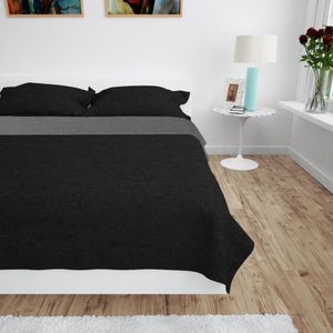 vidaXL - Bedsprei - Grijs en Zwart - Microvezel - Gequilt Bloemenontwerp