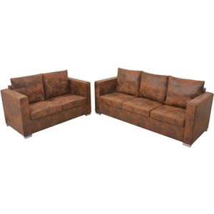 vidaXL Bankenset - Bruin - Kunstsuède - 2-delig