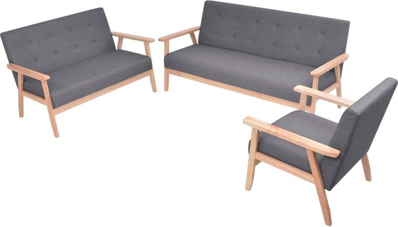 Sofa-Set 3-tlg. Stoff Dunkelgrau vidaXL