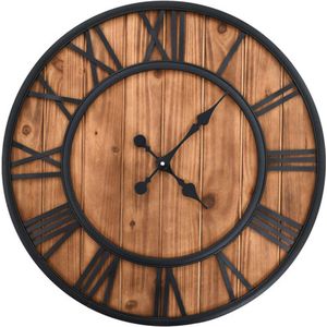 vidaXL - Wandklok - vintage-stijl - quartz-mechanisme - XXL - 60 - cm - hout - metaal