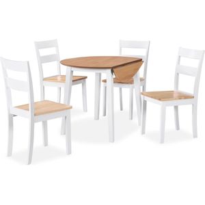 VidaXL Eetkamerset MDF en Rubberwood Wit 5-delig