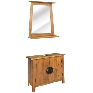 vidaXL Badkamermeubelset - Massief Grenenhout - Retro Stijl - Inclusief Wastafelkast en Spiegel