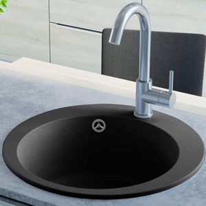 vidaXL - Gootsteen Rond - Graniet - Zwart - Enkele Bak