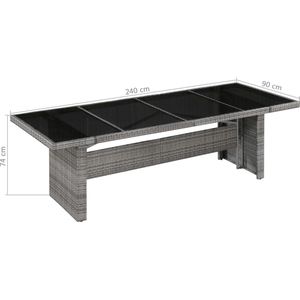 VidaXL Tuintafel 240x90x74 cm Poly Rattan en Glas