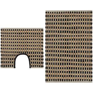 vidaXL - Badmattenset - handgeweven - jute - en - stof - naturel - en - zwart