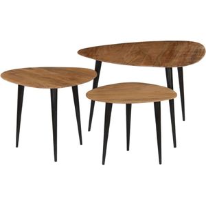vidaXL - 3-delige Salontafelset - Massief Acaciahout - Antieke Stijl