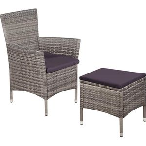 vidaXL Gartenstuhl und Hocker mit Polstern Poly Rattan Grau