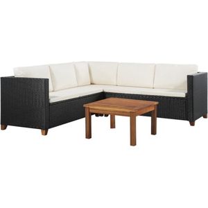 vidaXL 4-tlg. Garten-Lounge-Set mit Auflagen Poly Rattan Schwarz