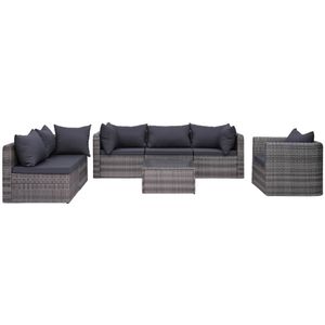 VidaXL 7-delige Loungeset met Kussens - Poly Rattan Grijs