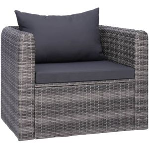 vidaXL Tuinstoel met kussens poly rattan grijs