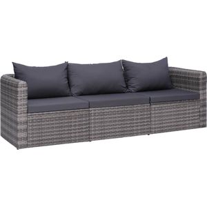 VidaXL 3-Delige Loungeset met Kussens - Poly Rattan Grijs