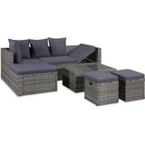 vidaXL 4-delige Loungeset met kussens poly rattan grijs