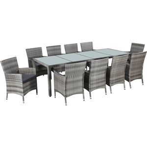 vidaXL 11-tlg. Garten-Essgruppe mit Kissen Poly-Rattan Grau