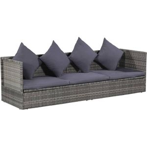 Loungebed 200x60x58 cm poly rattan grijs