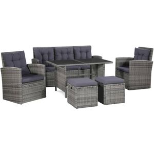 Poly Rattan - Loungeset - Grijs en Donkergrijs - PE Rattan en Staal