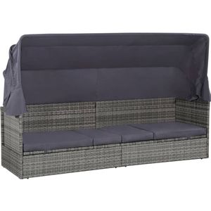 vidaXL Gartenbett mit Baldachin Grau 205×62 cm Poly Rattan