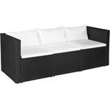 vidaXL 3-delige Loungeset poly rattan zwart en wit