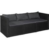 VidaXL 3-delige Loungeset Poly Rattan Zwart en Grijs