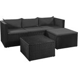 VidaXL 3-delige Loungeset Poly Rattan Zwart en Grijs