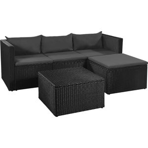 VidaXL 3-delige Loungeset Poly Rattan Zwart en Grijs