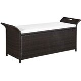 vidaXL Truhenbank mit Polster 138 cm Poly Rattan Braun