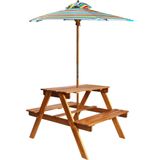 Kinderpicknicktafel met parasol 79x90x60 cm massief acaciahout