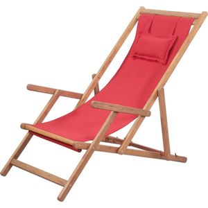 VidaXL Inklapbare Strandstoel - Stof en Houten Frame - Rood