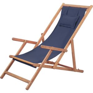 VidaXL Strandstoel Inklapbaar Stof en Houten Frame Blauw