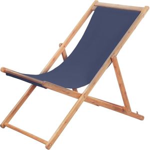 VidaXL Inklapbare Strandstoel - Stof en Houten Frame - Blauw