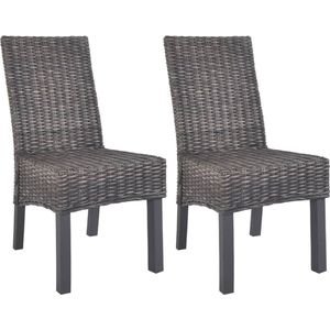 VidaXL Eetkamerstoelen 2 st Kubu Rattan & Mangohout Bruin