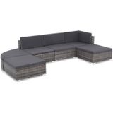 VidaXL 6-delige Loungeset met Kussens - Poly Rattan Grijs