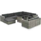 VidaXL 10-delige Loungeset met Kussens - Poly Rattan Grijs