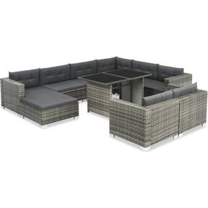 Loungeset Madeira met kussens poly rattan grijs
