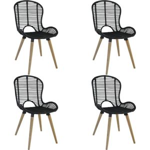 VidaXL Eetkamerstoelen 4 st Natuurlijk Rattan Zwart