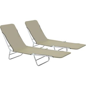 vidaXL - Ligbedden - inklapbaar - 2 - st - staal - en - stof - taupe