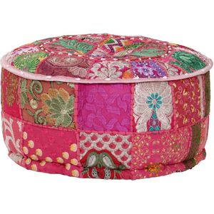 vidaXL-Poef-patchwork-rond-handgemaakt-40x20-cm-katoen-roze