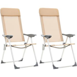 vidaXL - Campingstoelen - Crèmewit - Aluminium - 2 Stuks