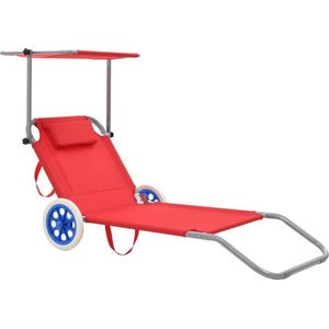 vidaXL Ligbed - Rood - Staal - Inklapbaar met Luifel