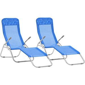 vidaXL - Ligbedden - inklapbaar - 2 - st - textileen - blauw