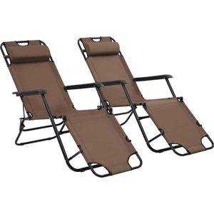 vidaXL Klappbare Sonnenliegen 2 Stk. mit Fußablage Braun