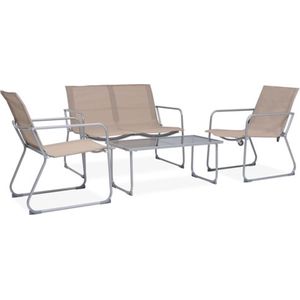 VidaXL 4-Delige Loungeset Stof en Staal Taupe