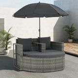 vidaXL-Tuinbank-2-zits-met-kussens-en-parasol-poly-rattan-grijs