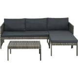 VidaXL 3-Delige Loungeset met Kussens - Poly Rattan Grijs