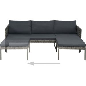 VidaXL 3-Delige Loungeset met Kussens - Poly Rattan Grijs