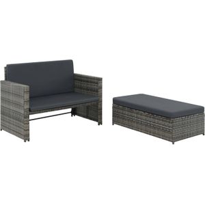 VidaXL Loungeset 2-delig met Kussens - Poly Rattan Grijs