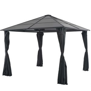 vidaXL - Prieel - met - gordijn - 3x3 - m - aluminium - zwart